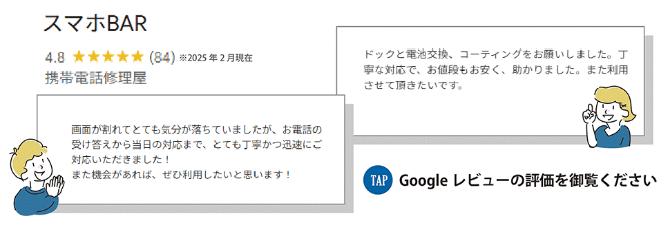 スマホバーお客様のクチコミレビューの評価をご覧ください